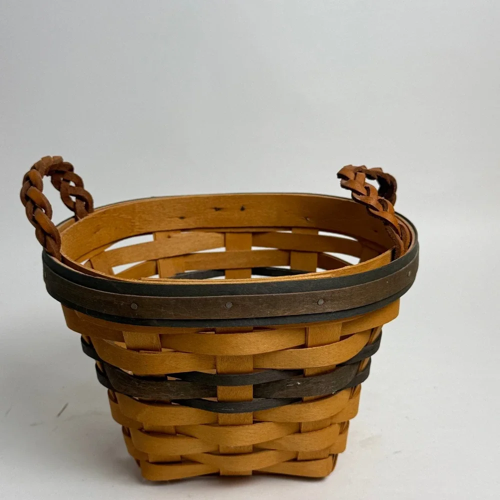Longaberger 1999 Renewal Basket Woven Wood with Braided Leather Handles Natural